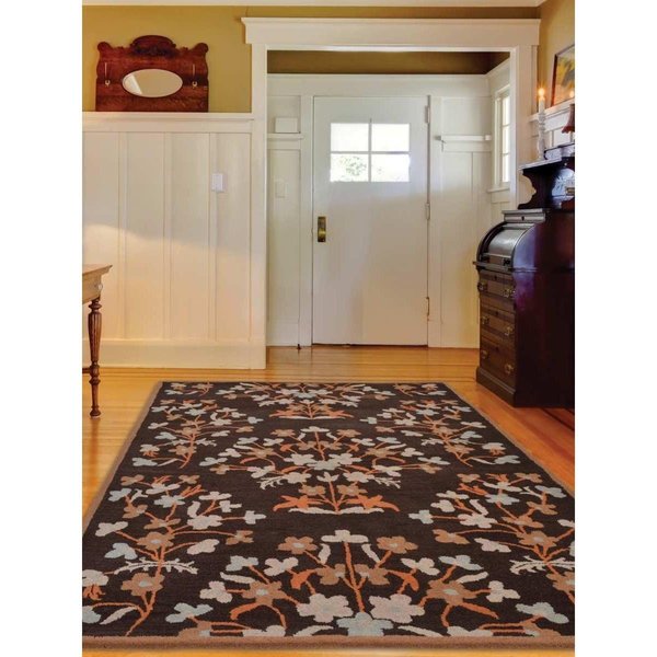 Glitzy Rugs 9 x 12 ft. Hand Tufted Wool Floral Rectangle Area RugBrown UBSK00228T0004A17